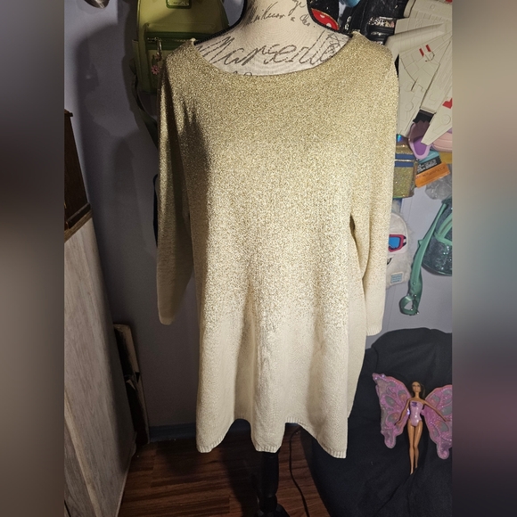 Ruby Rd Women Top 1x Gold Ombre Christmas Holiday Party Sweater NWT - Picture 9 of 11